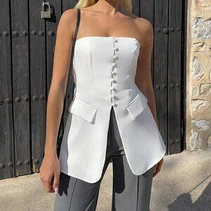 White Casual Women's Summer Corset Strapless Suit Jacket